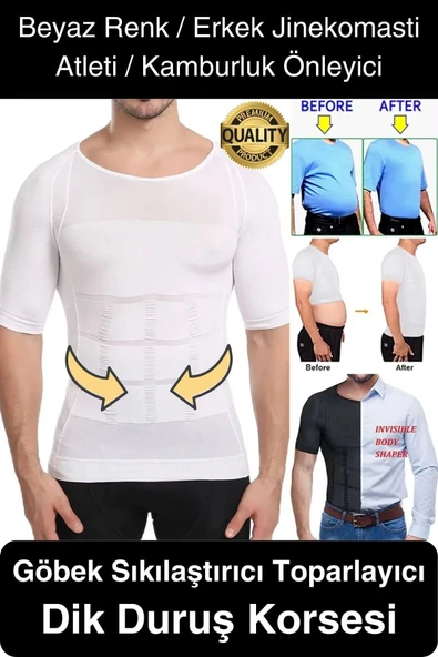 Beyaz Renk Erkek Bel Göğüs Dik Duruş Korsesi Atlet Jinekomasti Göbek Sıkılaştırıcı Toparlayıcı ürün görseli 1