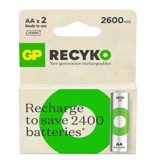 GP Recyko 2600 Mah 1.2V AA Boy Nimh Kalem Pil Şarjlı Pil 2'li ürün görseli 1