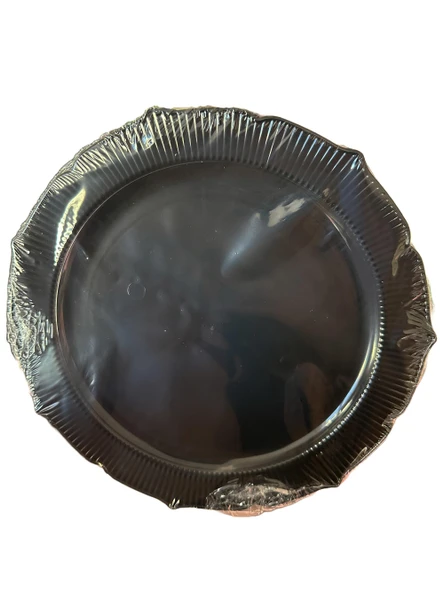 Omeyva Davet Parti Sunum Doğum Günü Siyah Renkli Sert Plastik Mika Tabak - 22 Cm. - 6 Adetlik Paket ürün görseli 1