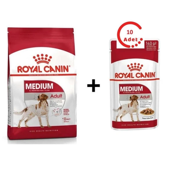 Royal Canin Medium Adult Orta Irk Köpek Maması 15 kg +10 Adet Royal Canin Medium Adult Köpek Yaş Mama 140g ürün görseli 1