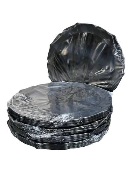 Omeyva Davet Parti Sunum Doğum Günü Siyah Renkli Sert Plastik Mika Tabak - 22 Cm. -6 Adetlik 5 Paket ürün görseli 1