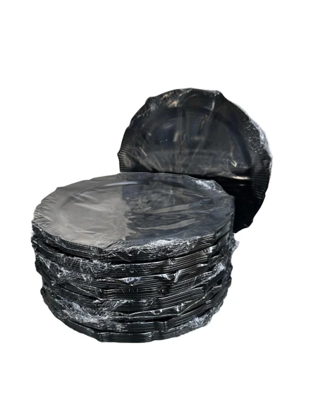 Omeyva Davet Parti Sunum Doğum Günü Siyah Renkli Sert Plastik Mika Tabak - 22 Cm. -6 Adetlik 10 Paket ürün görseli 1