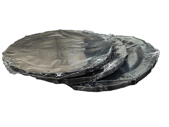 Omeyva Davet Parti Sunum Doğum Günü Siyah Renkli Sert Plastik Mika Tabak - 22 Cm. -6 Adetlik 3 Paket ürün görseli 1