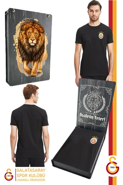Galatasaray Orijinal Lisanslı Siyah Basic T-Shirt Gs Siyah Basic Hediyelik Ahşap Kutulu ürün görseli 1