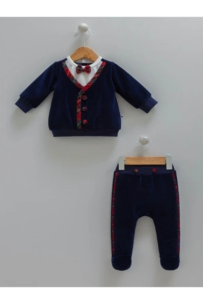 Yılbaşı Temalı Erkek Bebek-Çocuk 2'Li Kadife Takım Ve Şapka ürün görseli 1