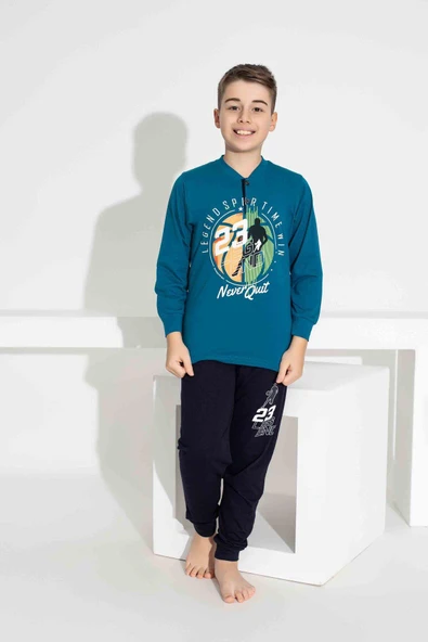 Erkek Çocuk Basketbol Desenli Uzun Kollu Pijama Takımı ürün görseli 1