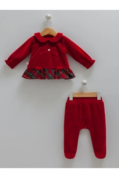 Yılbaşı Temalı Kız Bebek-Çocuk Kadife 2'Li Takım Ve Şapka ürün görseli 1