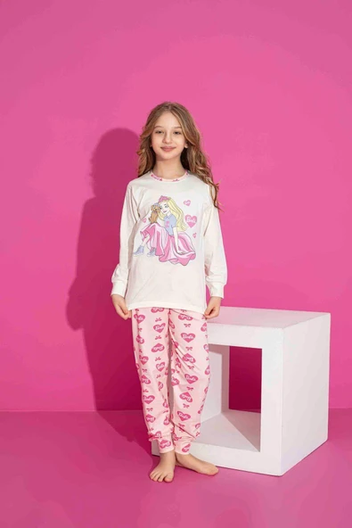 Kız Çocuk Desenli Uzun Kollu Pijama Takımı ürün görseli 1