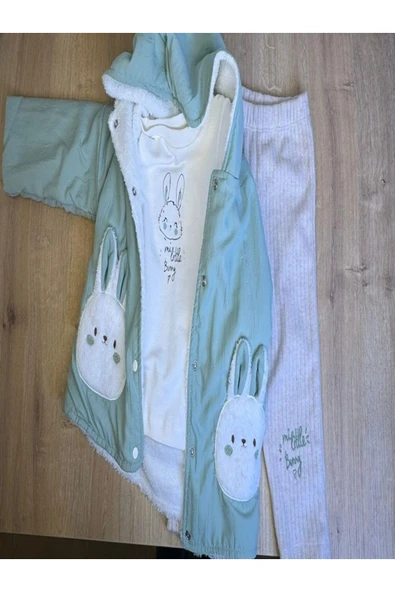 3'Lü Kız Bebek Çocuk İçi Polarlı Ceket 2 İplik Sweatshirt Ve Pantalon Takım ürün görseli 1