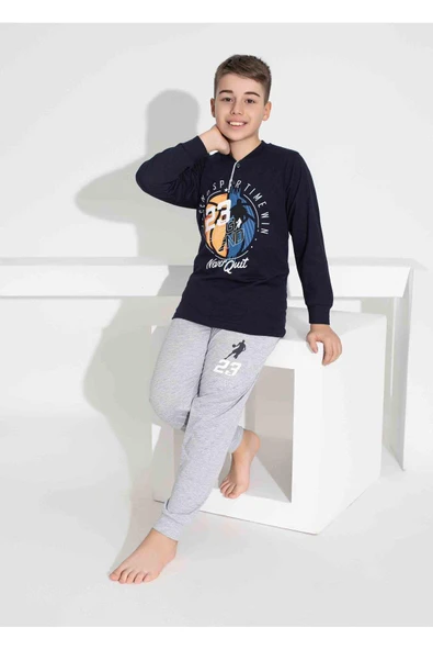 Erkek Çocuk Basketbol Desenli Uzun Kollu Pijama Takımı ürün görseli 1