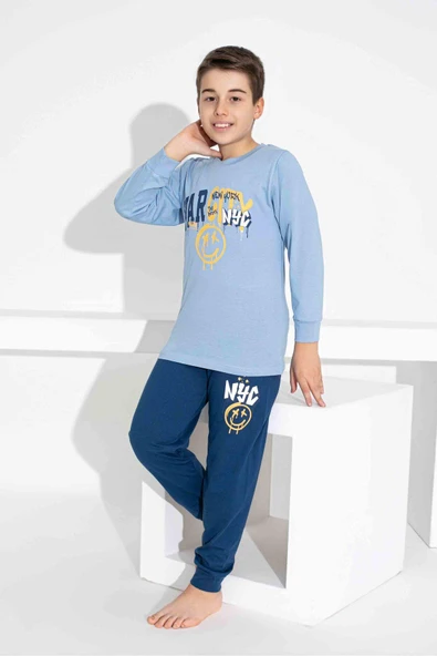 Erkek Çocuk Desenli Uzun Kollu Pijama Takımı ürün görseli 1