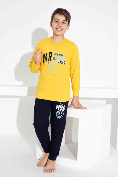 Erkek Çocuk Desenli Uzun Kollu Pijama Takımı ürün görseli 1