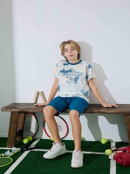 Erkek Çocuk  Mavi Desenli Şortlu Pijama Takımı ürün görseli 1