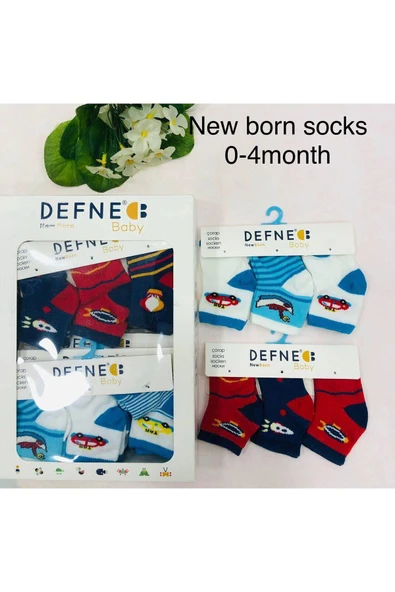 6 Çift Pamuklu New Born Yenidoğan Erkek Bebek Çorap ürün görseli 1