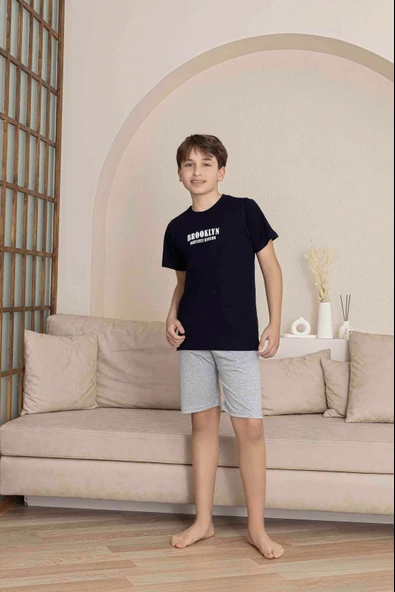 Erkek Çocuk  lacivert Desenli Şortlu  Pijama Takımı ürün görseli 1