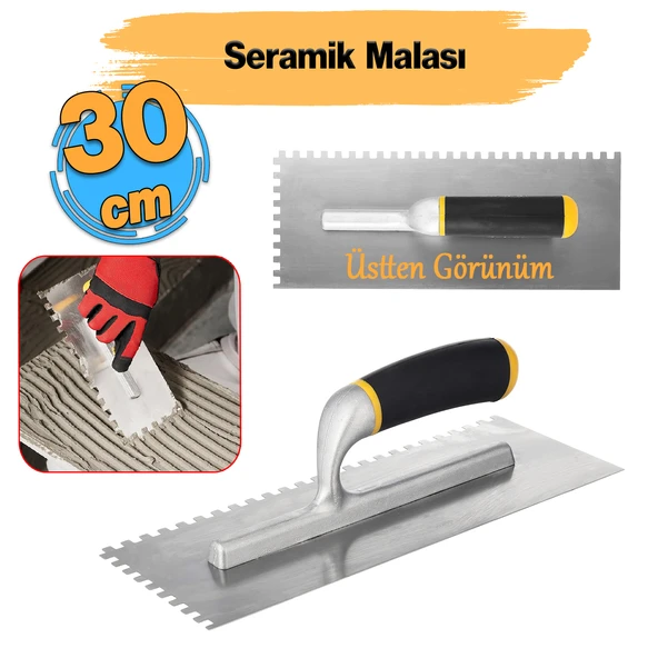 Metal Seramik Malası 30 cm Plastik Saplı Harç Derz Sıva Yüzey Düzleştirme Fugas Malası Saten 1 Adet ürün görseli 1