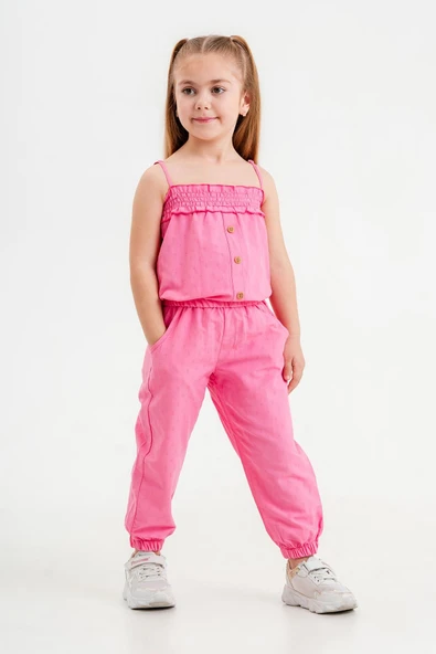 Kız Çocuk Fuşya Pantalonlu Poplin Takım ürün görseli 1