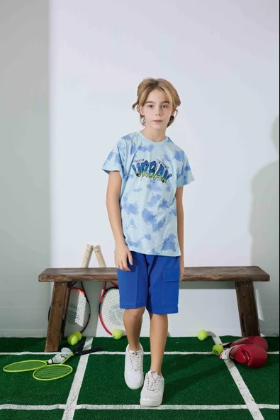 Erkek Çocuk  Mavi Batik Desenli Şortlu  Pijama Takımı ürün görseli 1