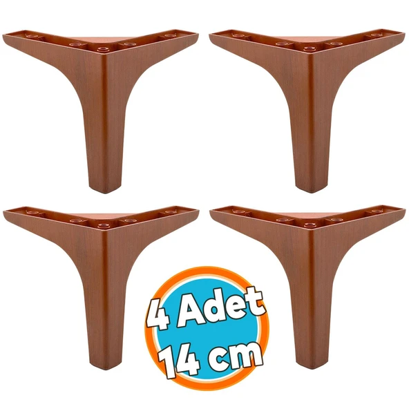 Mobilya Kanepe Sehpa TV Ünitesi Koltuk Ayağı 14 cm Ahşap Desenli Kahverengi Baza Ayak 4 Adet ürün görseli 1