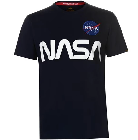 Nasa Baskılı Siyah Erkek Tisört - Resim 5