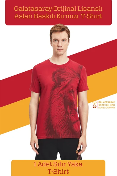 Galatasaray Orijinal Lisanslı Aslan Baskılı T-Shirt ürün görseli 1