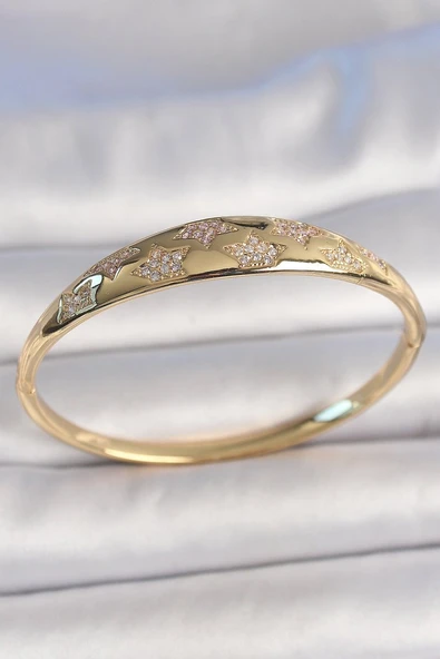 Pirinç Gold Renk Zirkon Taşlı Yıldız İşlemeli Kadın Kelepçe - TJ-BB6918 ürün görseli 1