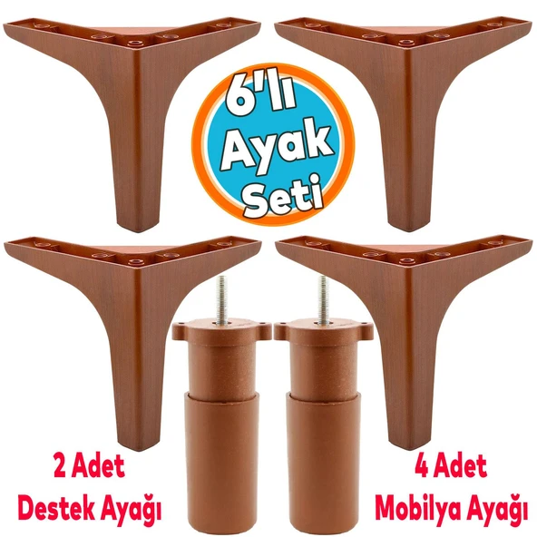 Mobilya Tv Ünitesi Koltuk Kanepe Destek Ayağı 14 Cm Ahşap Desenli Baza Ayakları 6'lı Set ürün görseli 1
