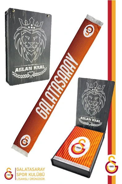 Galatasaray Orijinal Lisanslı Çift Yön Baskılı Şal Kaşkol Atkı Hediyelik Ahşap Kutulu ürün görseli 1