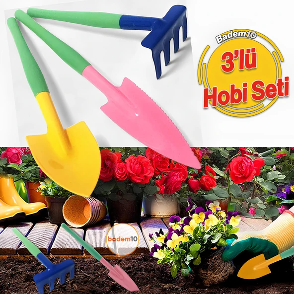Hobi 3'lü Set Çapa Tırmık Metal Bahçe Tarla Çim Peyzaj Bitki Çiçek Ekme Toprak İşleme Küreği Küçük ürün görseli 1