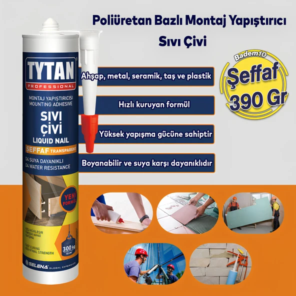Tytan Montaj Yapıştırıcı Sıvı Çivi 390 gr Su Geçirmez Mutfak Banyo Ahşap Dolap Beton Fayans Mermer ürün görseli 1