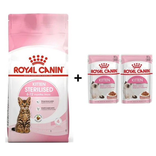 Royal Canin Kitten Sterilised Kısırlaştırılmış Yavru Kedi Maması 2 Kg + 2 Adet Yaş Mama Hediye ürün görseli 1
