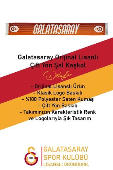 Galatasaray Orijinal Lisanslı Şal Kaşkol - Resim 2