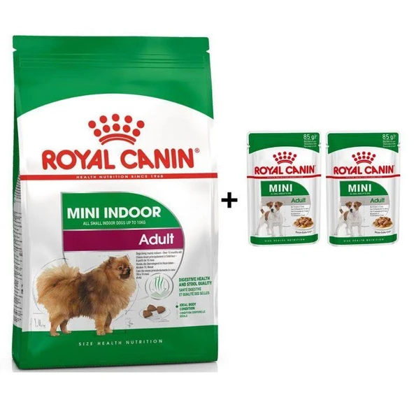 Royal Canin Mini İndoor Adult Köpek Maması 1,5 kg + 2 Adet Yaş Mama Hediye ürün görseli 1