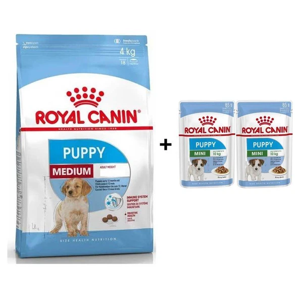 Royal Canin Orta Irk Yavru Kuru Köpek Maması 4 kg + 2 Adet Yaş Mama Hediye ürün görseli 1