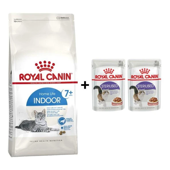 Royal Canin İndoor 7+ Yaşlı Kuru Kedi Maması 1,5 Kg + 2 Adet Yaş Mama Hediye ürün görseli 1