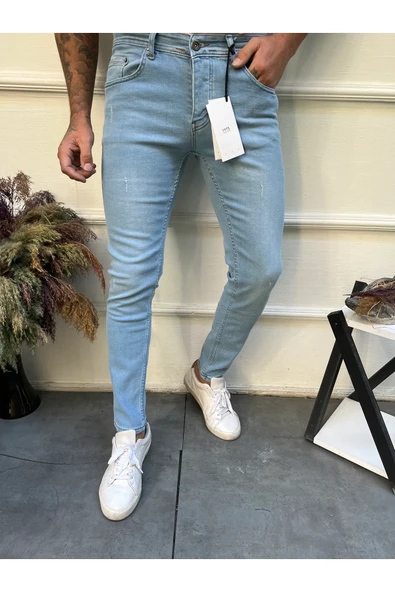 ENERJİN Erkek Jeans Skinny Fit Likralı Buz Blue Tırnaklı ürün görseli 1