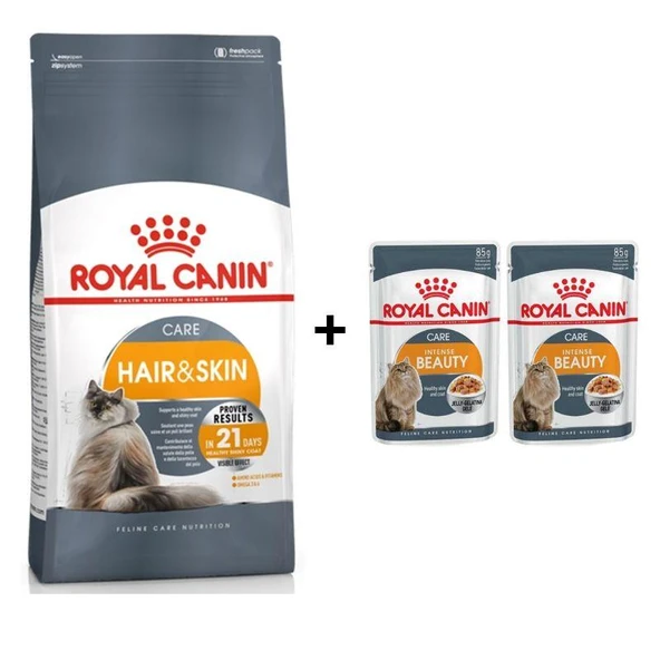 Royal Canin Hair&Skin Hassas Tüylü Kediler İçin Mama 4 kg + 2 Adet Yaş Mama Hediye ürün görseli 1