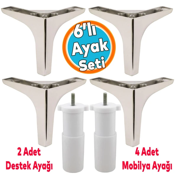 Mobilya Tv Ünitesi Koltuk Kanepe Destek Ayağı 14 Cm Krom Baza Ayakları M8 Destek 6'lı Set ürün görseli 1