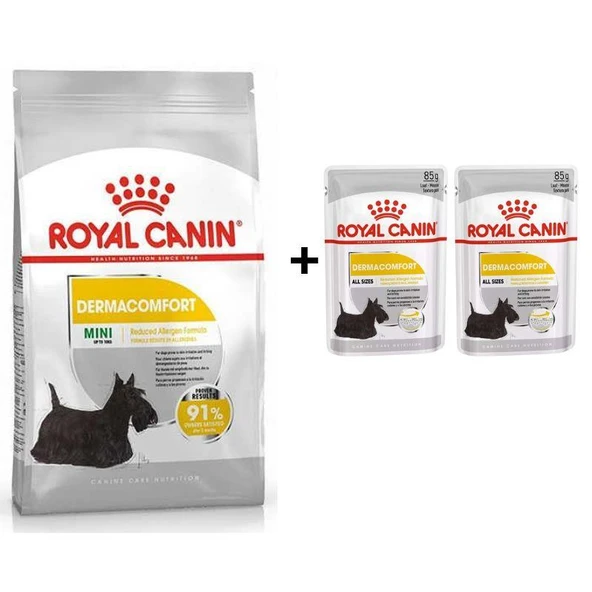 Royal Canin Mini Dermacomfort Yetişkin Köpek Maması 3 Kg + 2 Adet Yaş Mama Hediye ürün görseli 1