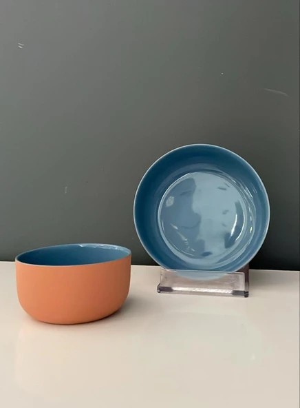 TANTİTONİ TERRACOTTA MAVİ PORSELEN 2 Lİ KASE SETİ ürün görseli 1