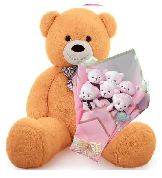 Sevimli 90 cm Peluş Ayı ile  Pembe Konsept Romantik Peluş Ayıcık Buketi ürün görseli 1