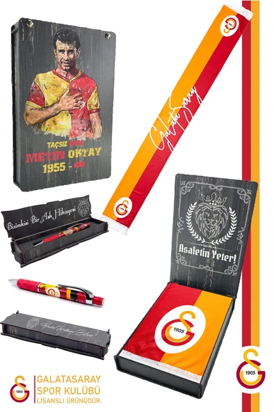 Galatasaray Orijinal Lisanslı Şal Kaşkol Atkı ve Premium Uçlu Kalem Set Aslan Baskılı Ahşap Kutulu ürün görseli 1