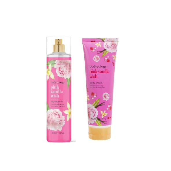 Bodycology Pink Vanilla Wish Kadın Vücut Spreyi ve Krem Seti – Çiçeksi Vanilya Kokulu Bakım ürün görseli 1