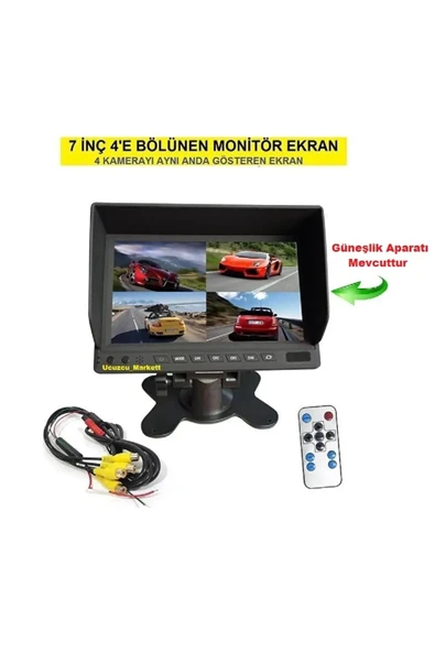 7 inç 4'e Bölünen Monitör Ekran (4 Kamerayı Aynı Anda Gösterir) ürün görseli 1
