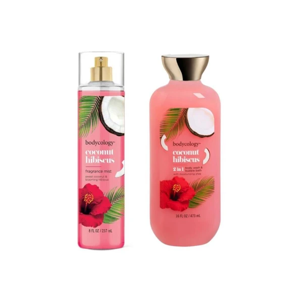 Bodycology Hindistan Cevizi ve Hibiskus Kokulu Vücut Spreyi ve Duş Jeli – Kadın Bakım Seti ürün görseli 1