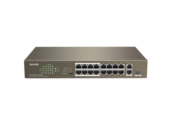 TENDA TEF1118P-16-150W 16FE PoE Port (150W), 1GE Uplink, 1xCombo SFP Switch ürün görseli 1