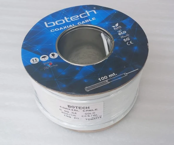 Botech Rg6u4  Uydu Anten Kablosu 100 Metre 64 Tel Alüminyum Sargı ürün görseli 1