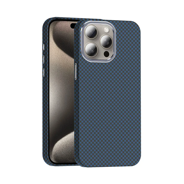 Apple iPhone 15 Pro Kılıf M-safe Şarj Özellikli Karbon Fiber Görünümlü Zore Gros Kapak ürün görseli 1