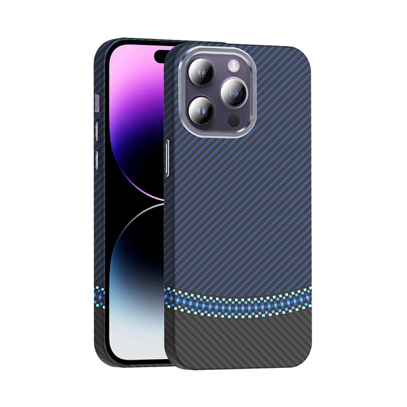 Apple iPhone 14 Pro Max Kılıf M-safe Şarj Özellikli Karbon Fiber Görünümlü Zore Gros Kapak ürün görseli 1