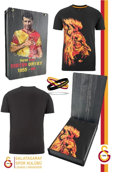 Galatasaray Orijinal Lisanslı Aslan Baskılı T-Shirt + Bileklik Set Hediyelik Ahşap Kutulu ürün görseli 1
